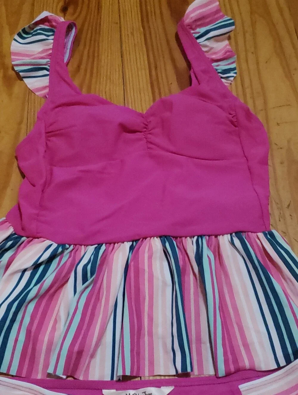 Matilda Jane Hot Pink Striped Peplum Two-Piece Swimsuit